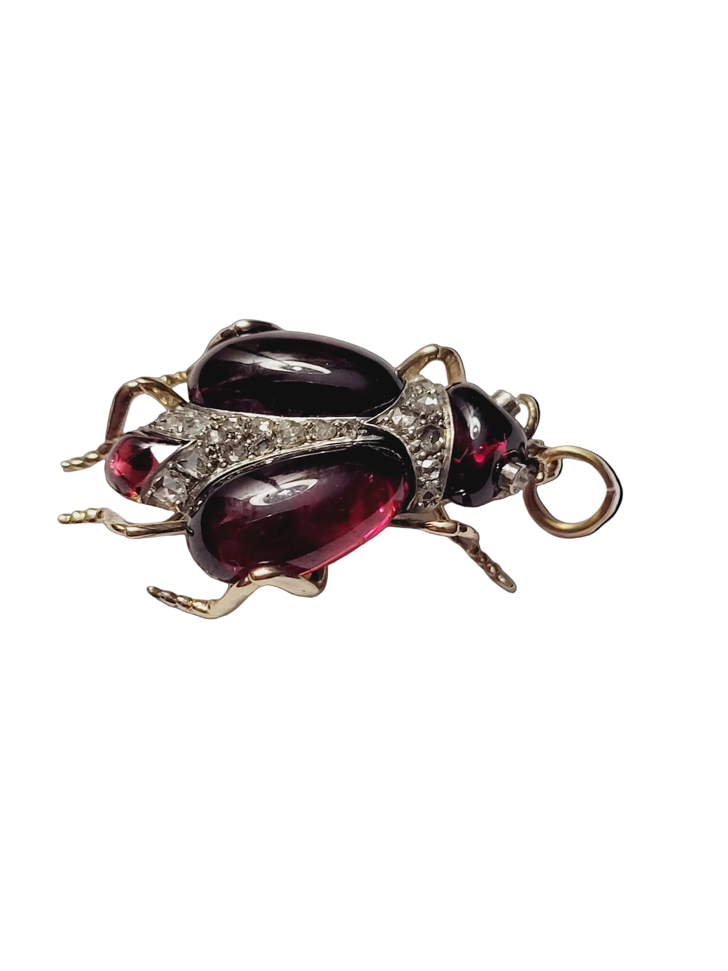 Super rare cabochon garnet and diamond 19th century bug pendant sku 8877