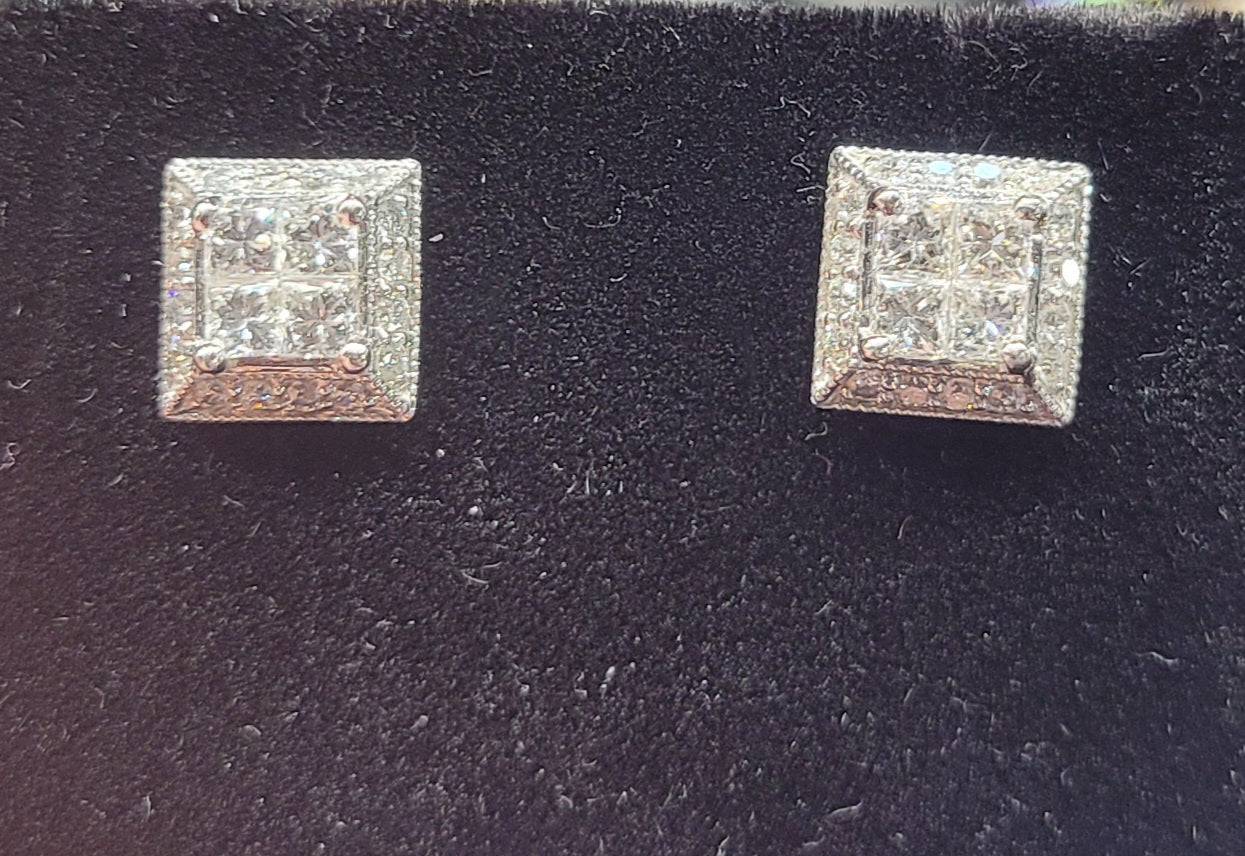 Diamond set square stud earrings sku 9092