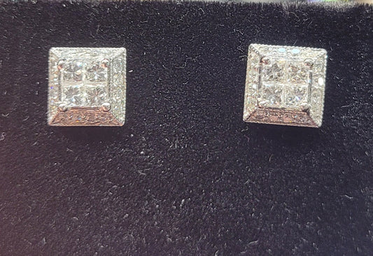 Diamond set square stud earrings sku 9092
