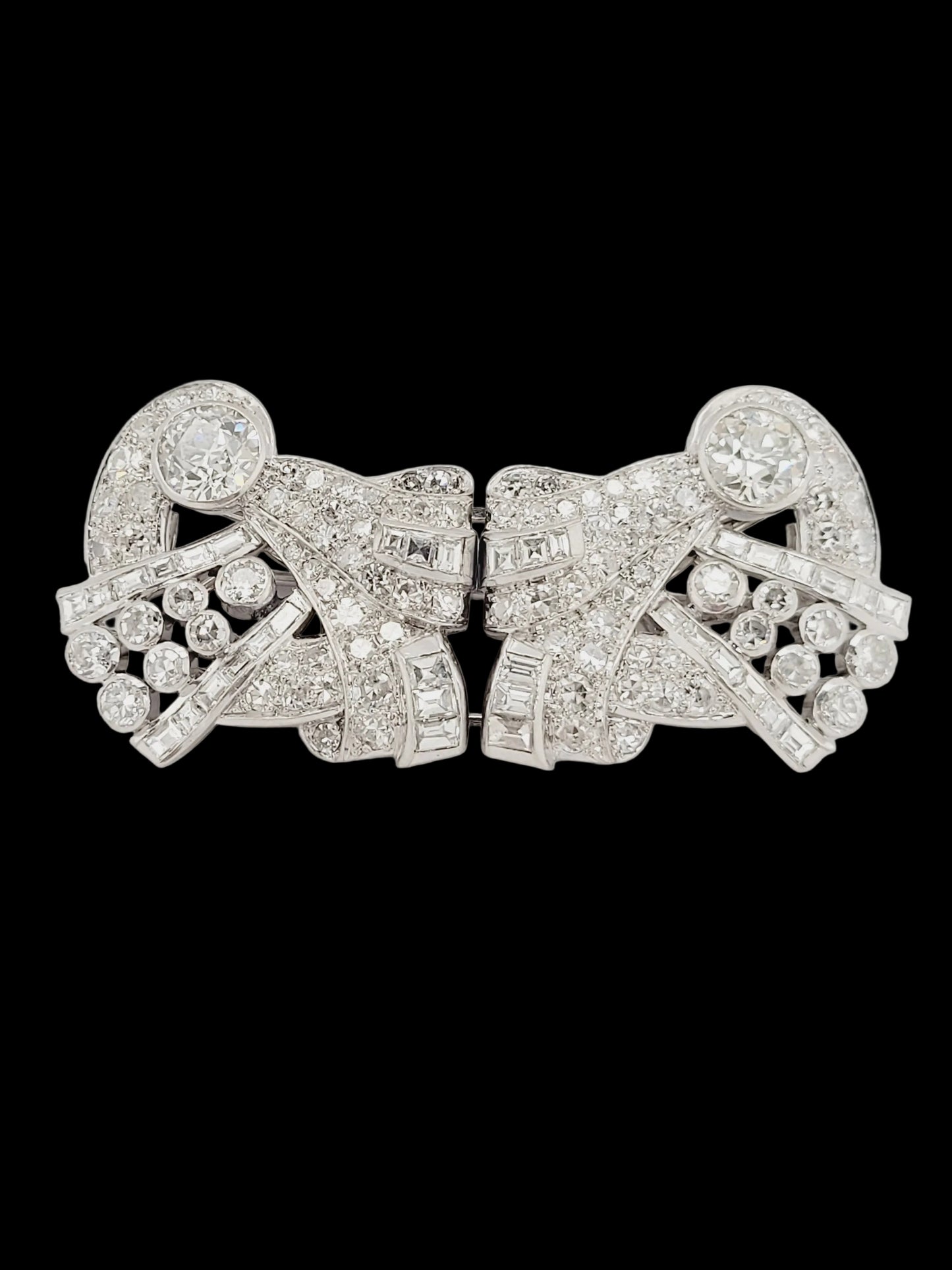 Art deco double clip diamond brooch sku 8676