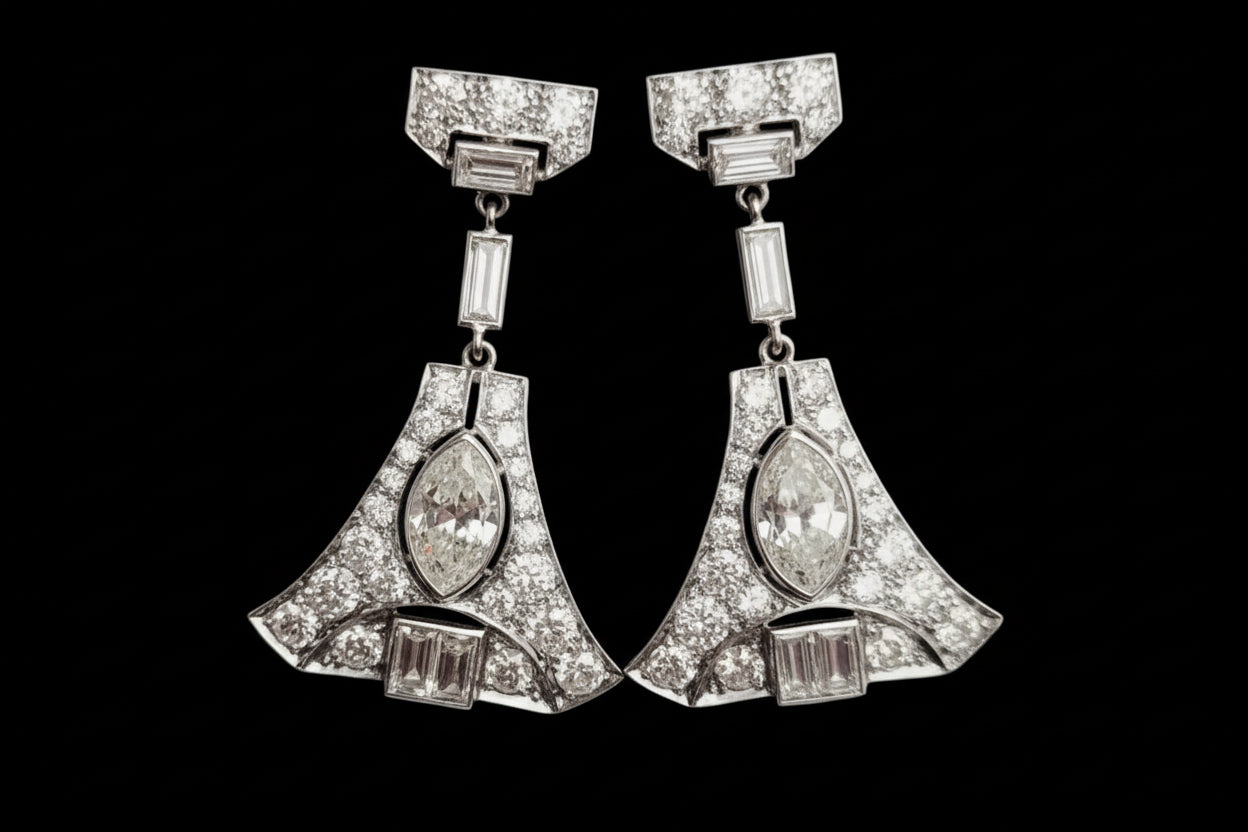 Art deco diamond drop earrings sku 8802