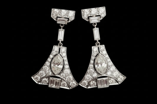 Art deco diamond drop earrings sku 8802