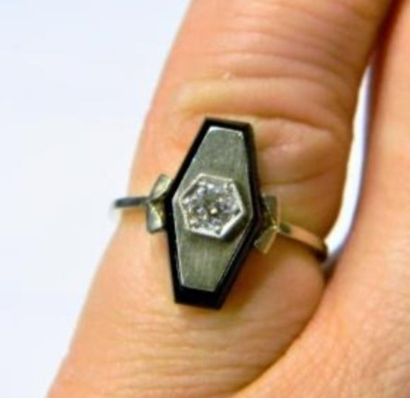French Onyx and Diamond Lozenge Engagement Ring
SKU: 3798