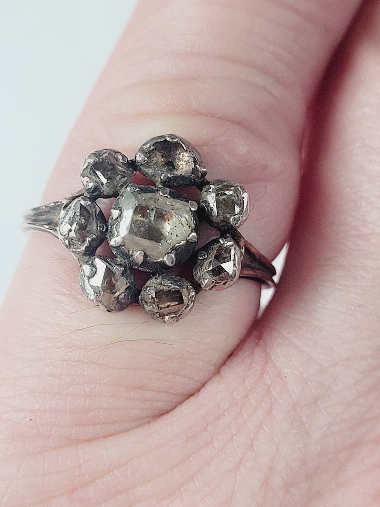 17th century table cut and rose cut diamond cluster ring sku 9070