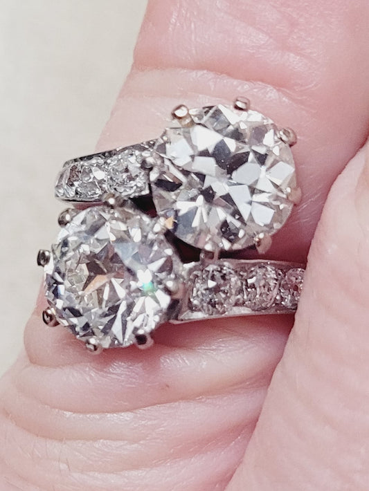 Toi et moi antique diamond cross over ring sku 9047