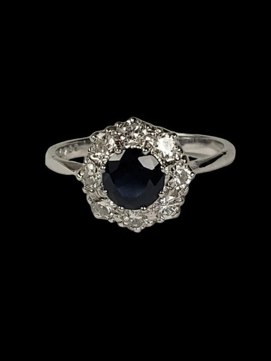 Antique sapphire and diamond cluster engagement ring sku 8837