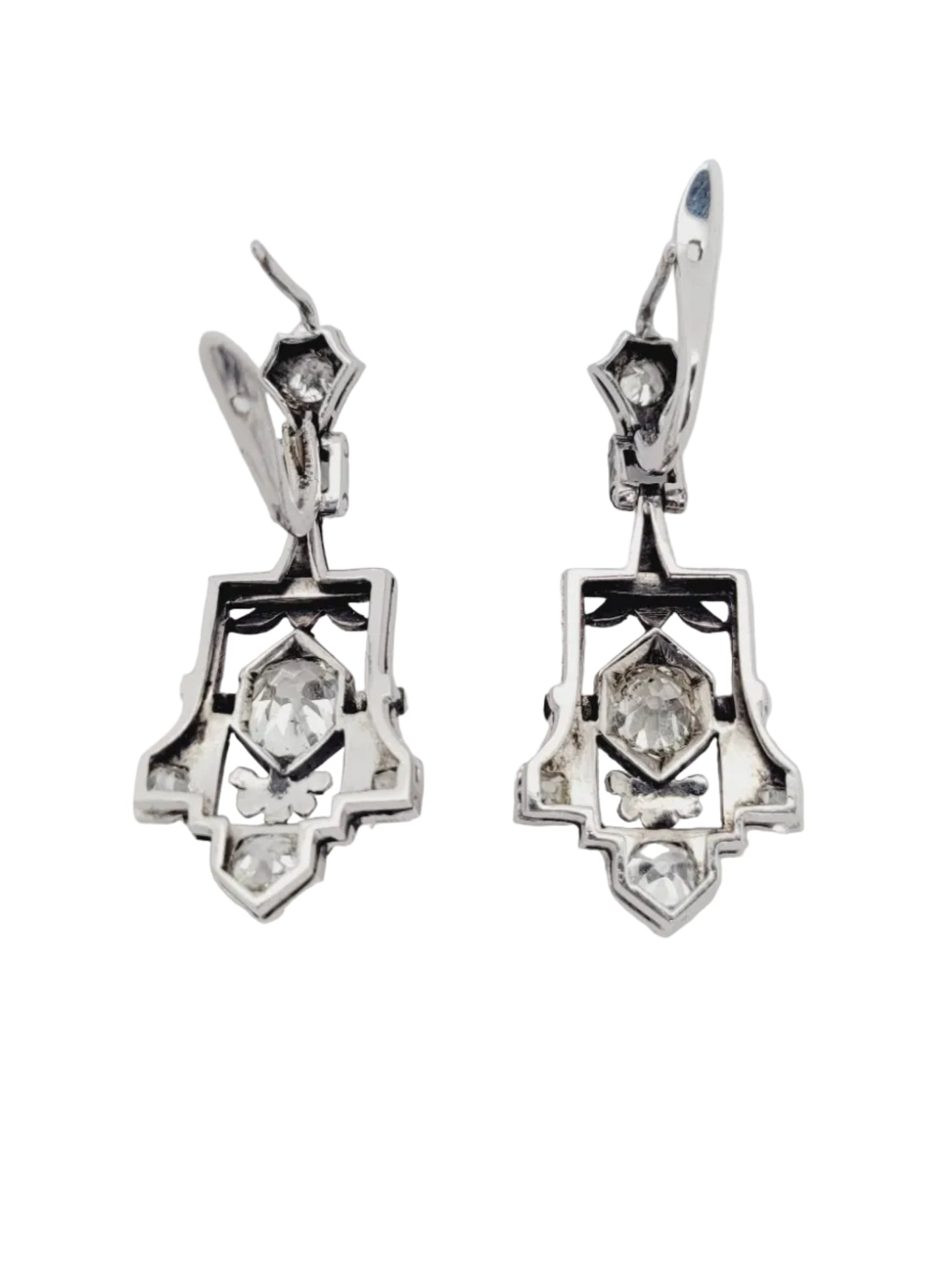 Art deco old mine cut diamond drop earrings sku 9000