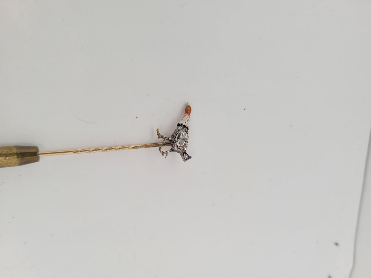 Antique speeding game bird enamel and old cut diamonds sku 9066