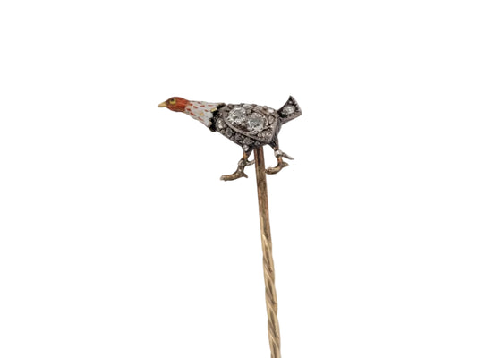 Antique speeding game bird enamel and old cut diamonds sku 9066