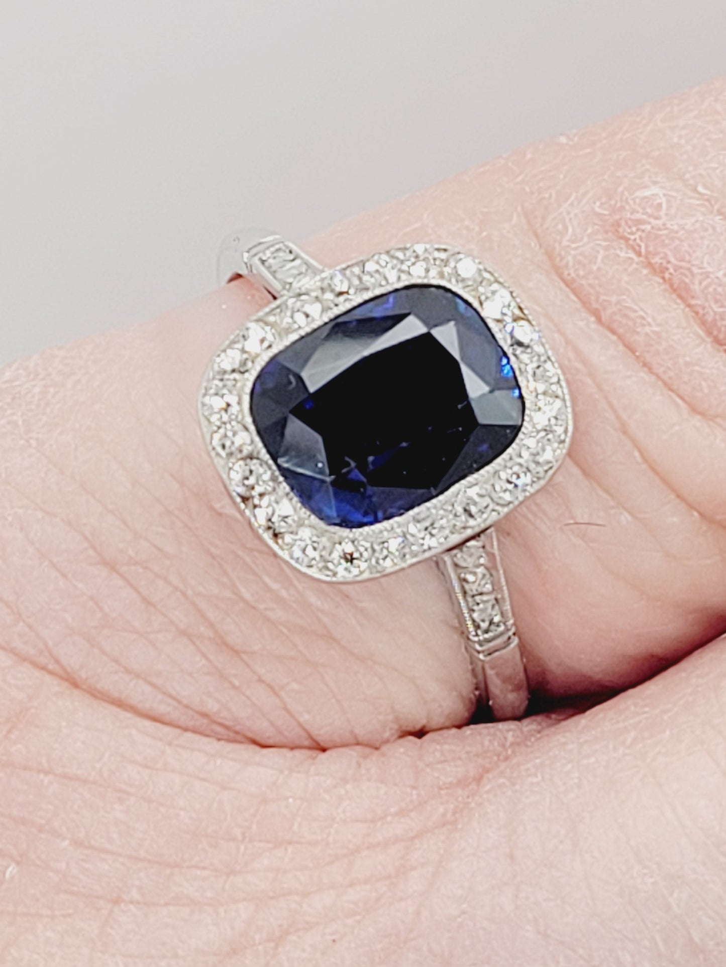Edwardian natural sapphire and diamond cluster engagement ring sku 8952