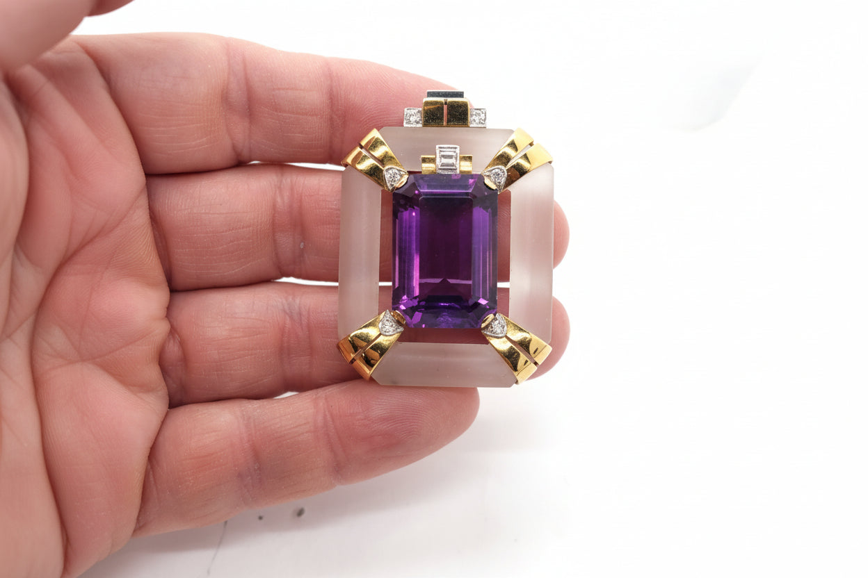 Artdeco amethyst and rock crystal clip brooch sku 8704