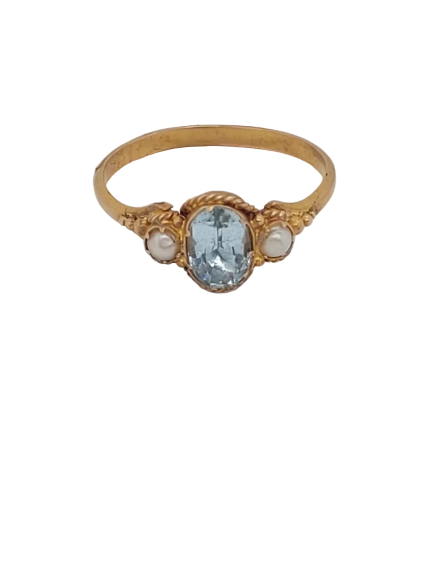 Antique aquamarine and natural pearl ring sku 9168