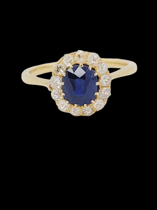 Antique sapphire and diamond cluster engagement ring sku 8736