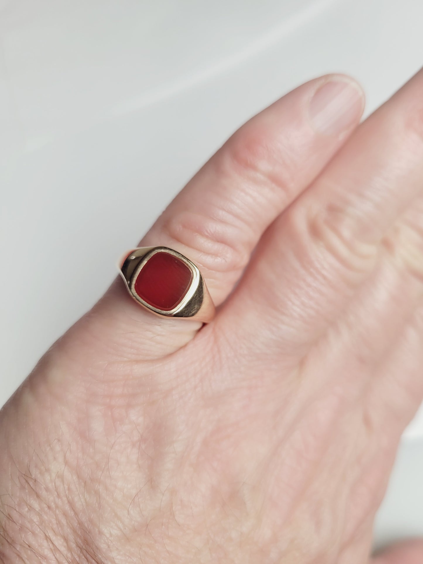 Square red Cornelian 9ct gold signet ring sku 8452