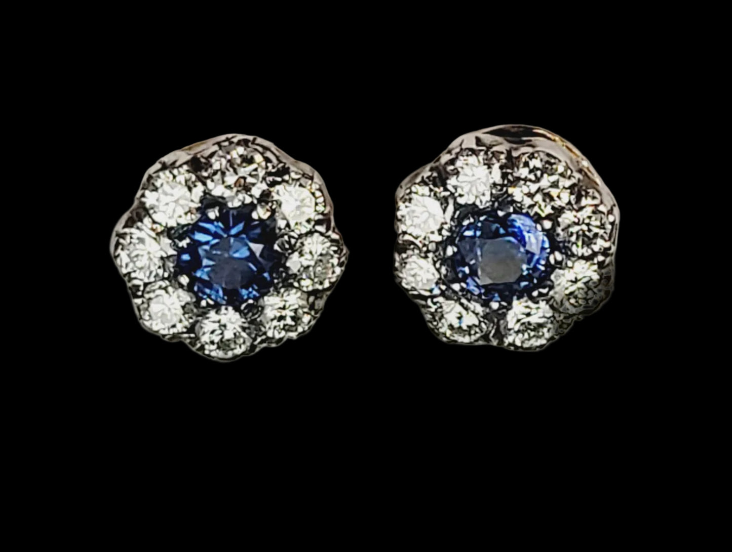 Sapphire and diamond cluster earrings sku 8976