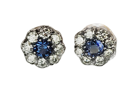 Sapphire and diamond cluster earrings sku 8976