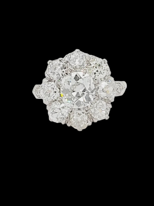 Antique diamond cluster engagement ring sku 8797