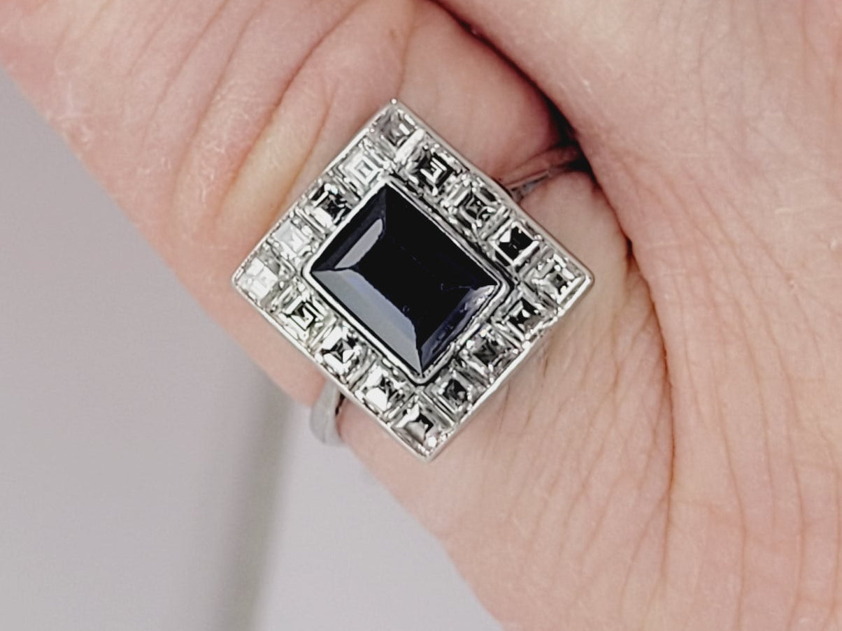 Art deco sapphire and square diamond ring sku 8984