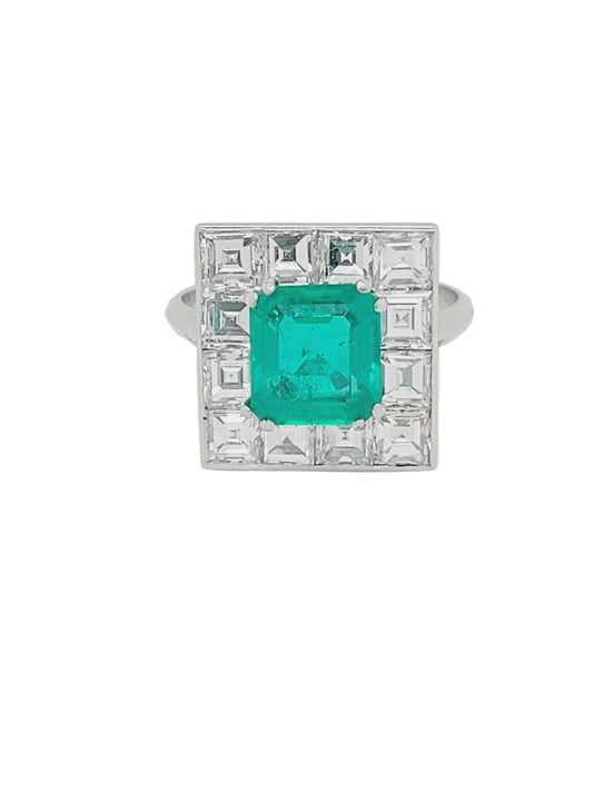 Fine Columbian emerald and square diamond ring sku 9074