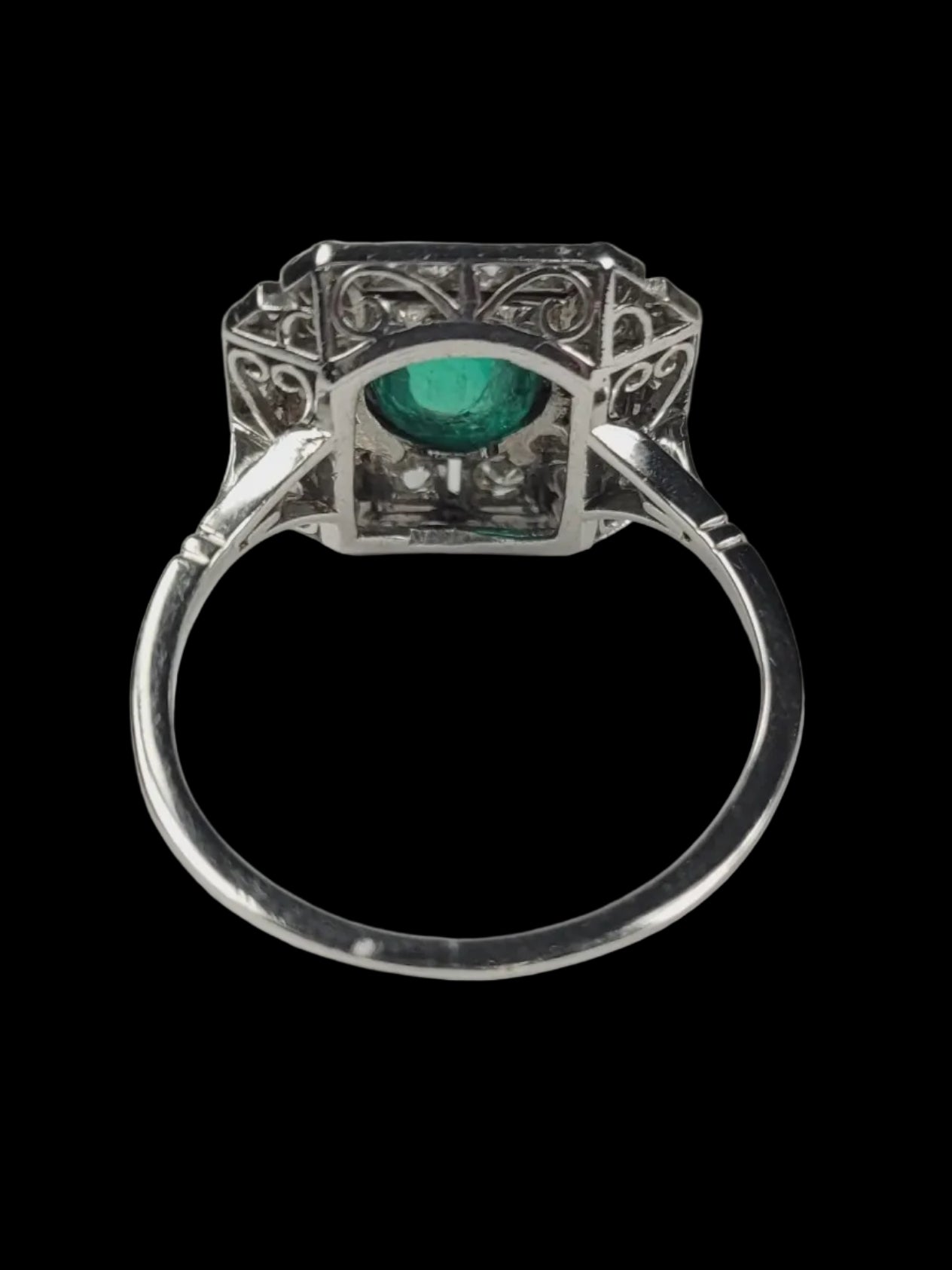 Art deco cabochon emerald and diamond cluster ring SKU 8723