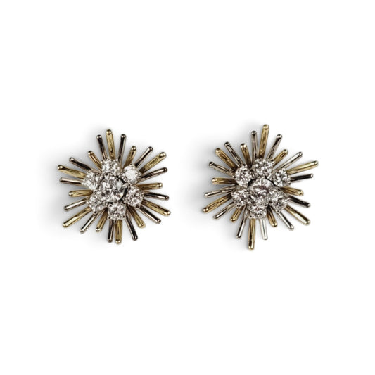 Vintage bicolour gold and diamond sputnik earrings sku 9183