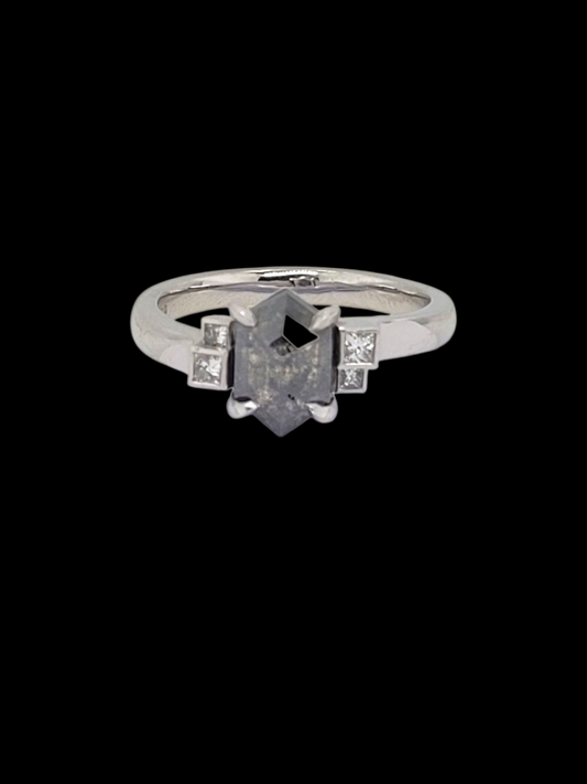 Modern unusual hexagonal salt and pepper diamond ring
SKU: 8132