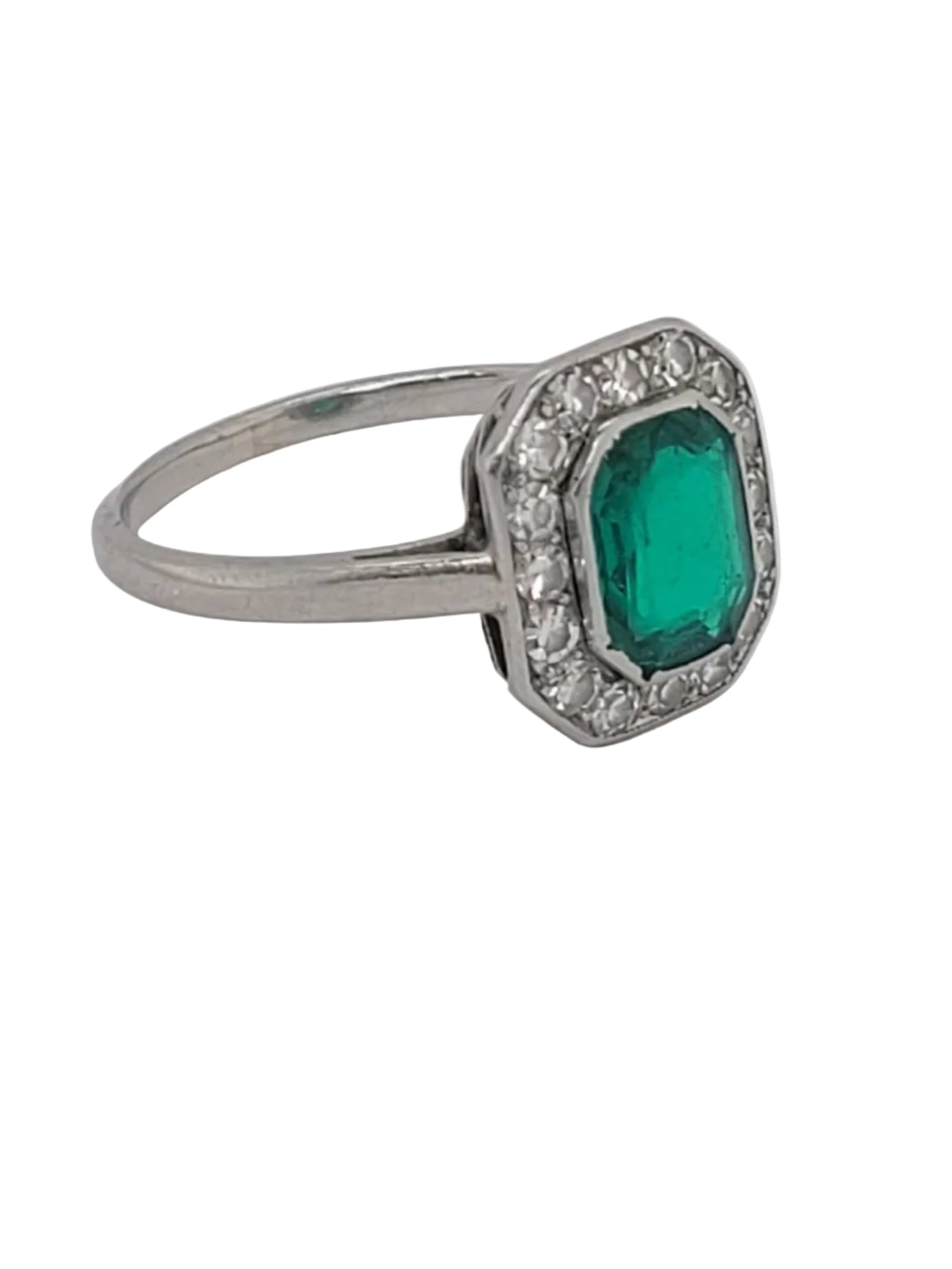 Fine art deco Columbian emerald and diamond engagement ring sku 9075