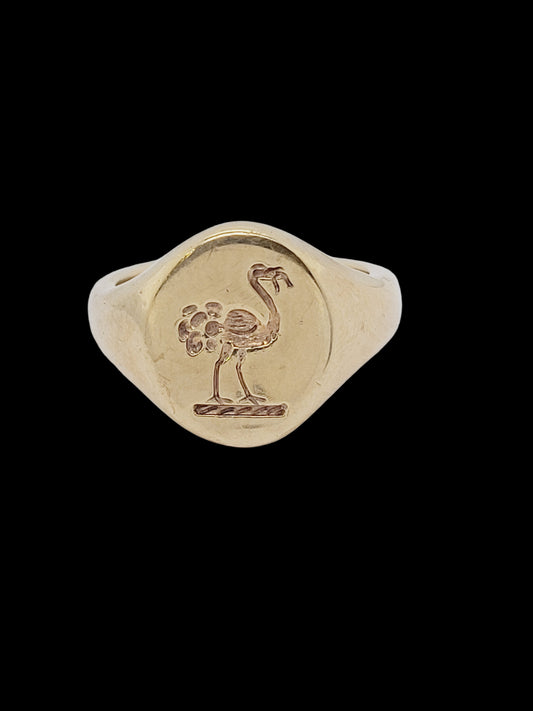 Unusual Emu seal engraved 9ct gold signet ring sku 8527