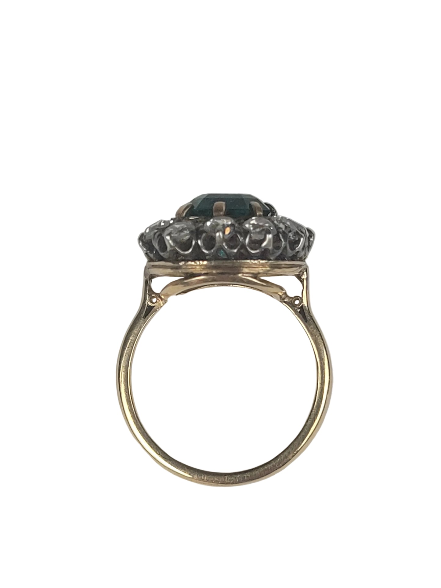 Fine Antique Emerald and diamond cluster ring sku 9138