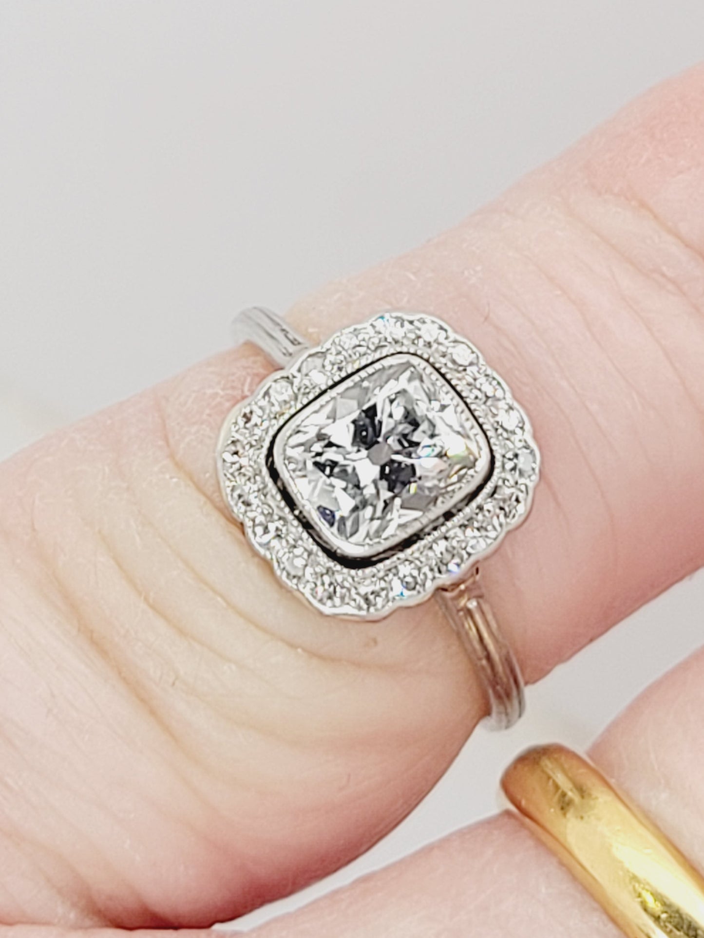 Antique art deco paruzzi cut diamond halo engagement ring sku 8953