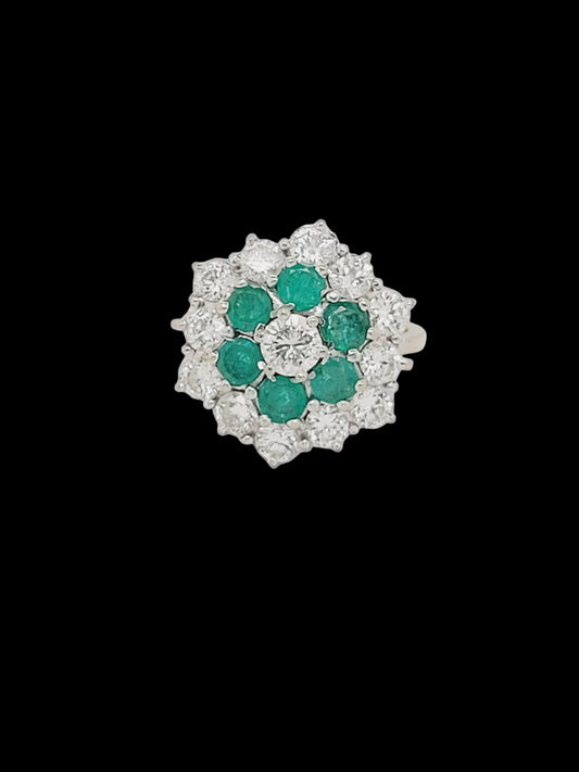 Emerald and diamond cluster ring sku 8698