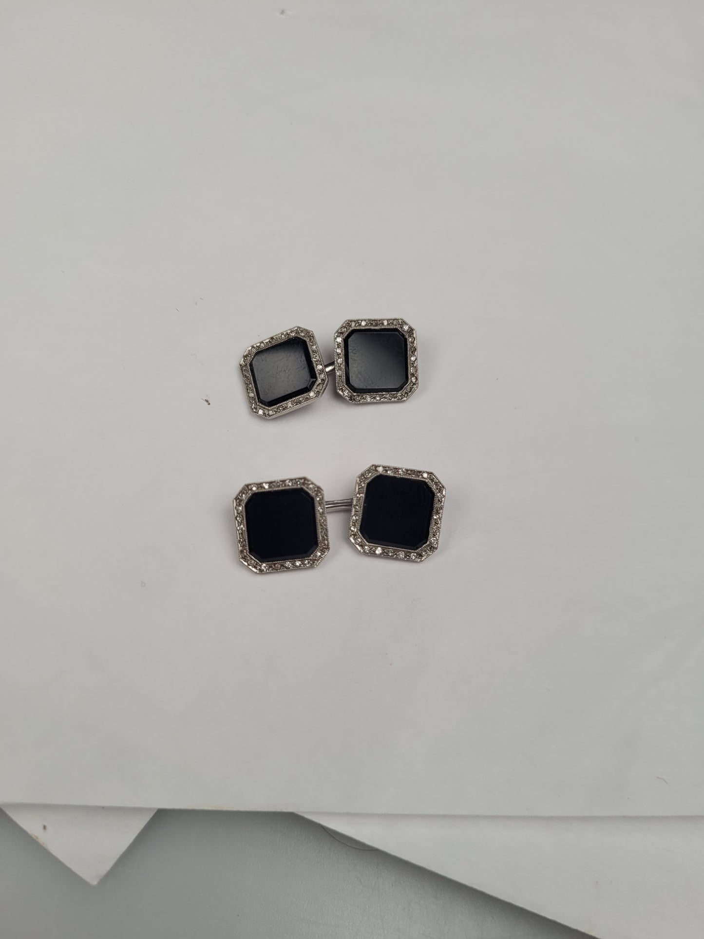 Art deco onyx and diamond 1920's cufflinks sku 90