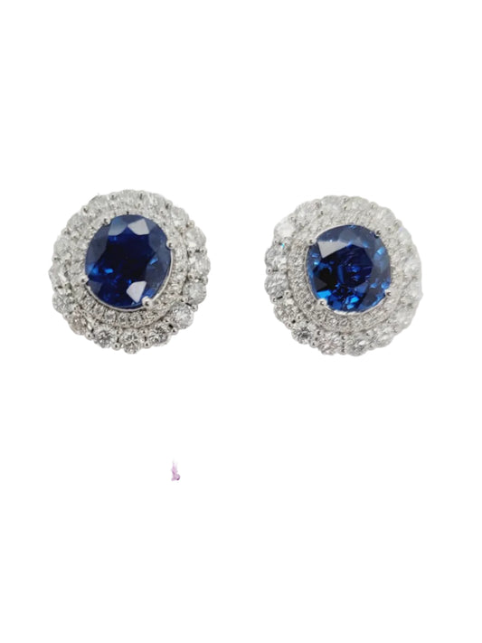 Sapphire and diamond cluster earrings sku 9004
