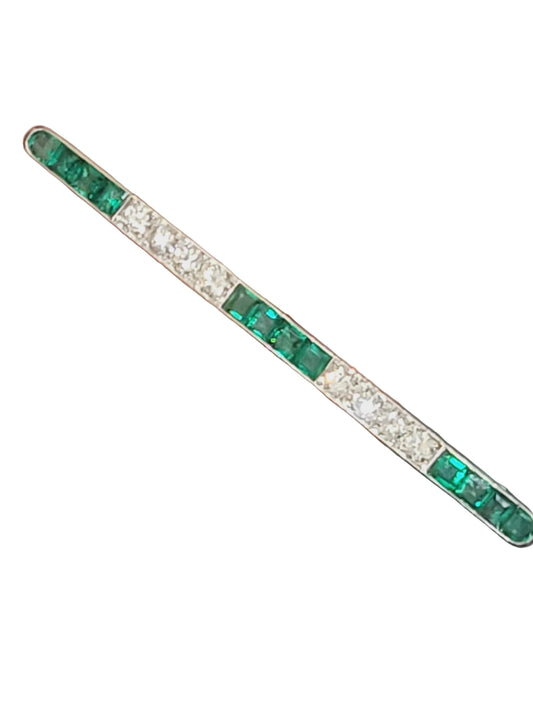 Strong Art deco emerald and diamond brooch sku 9107