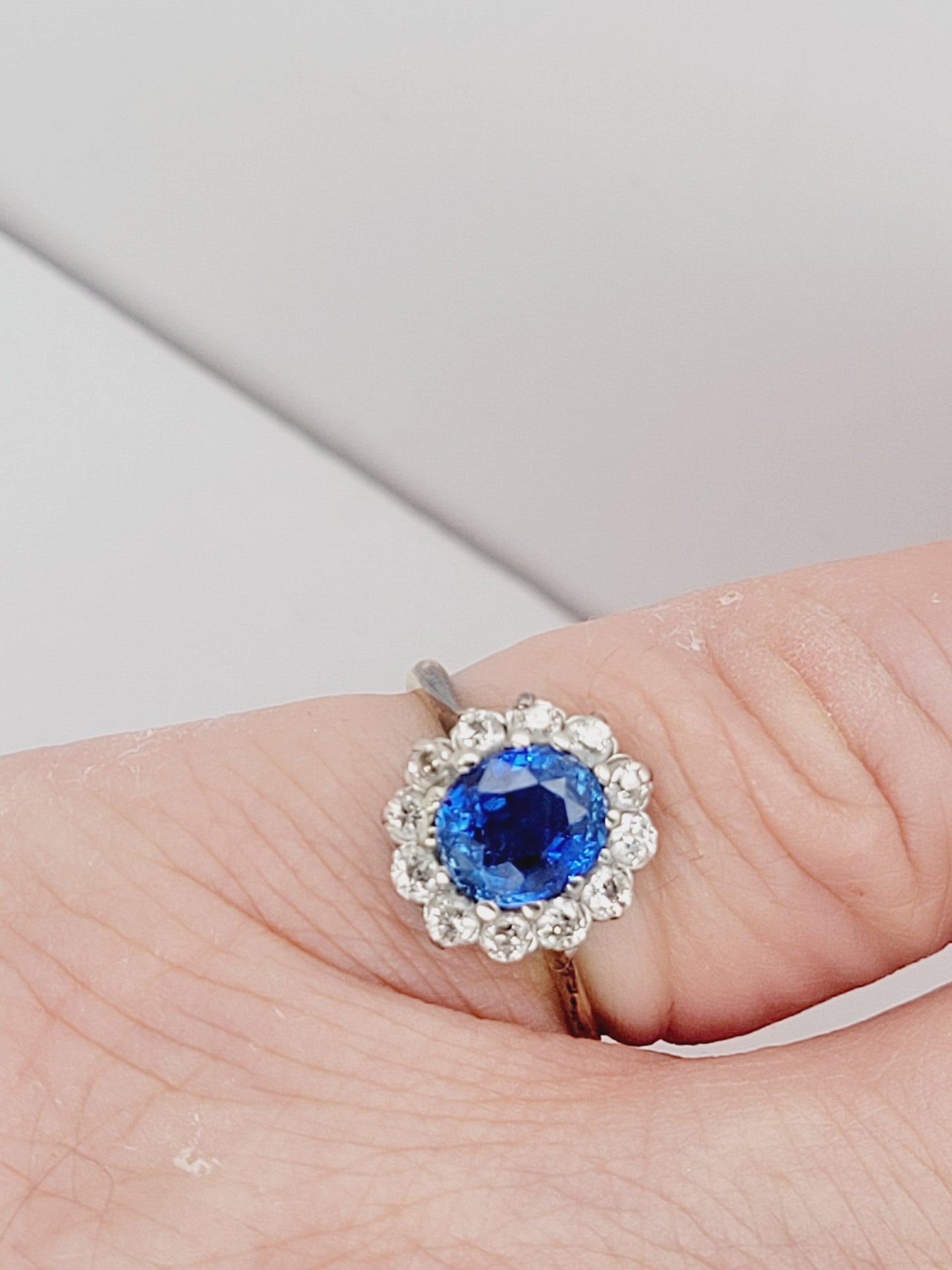 Antique sapphire and diamond cluster engagement ring sku 9059
