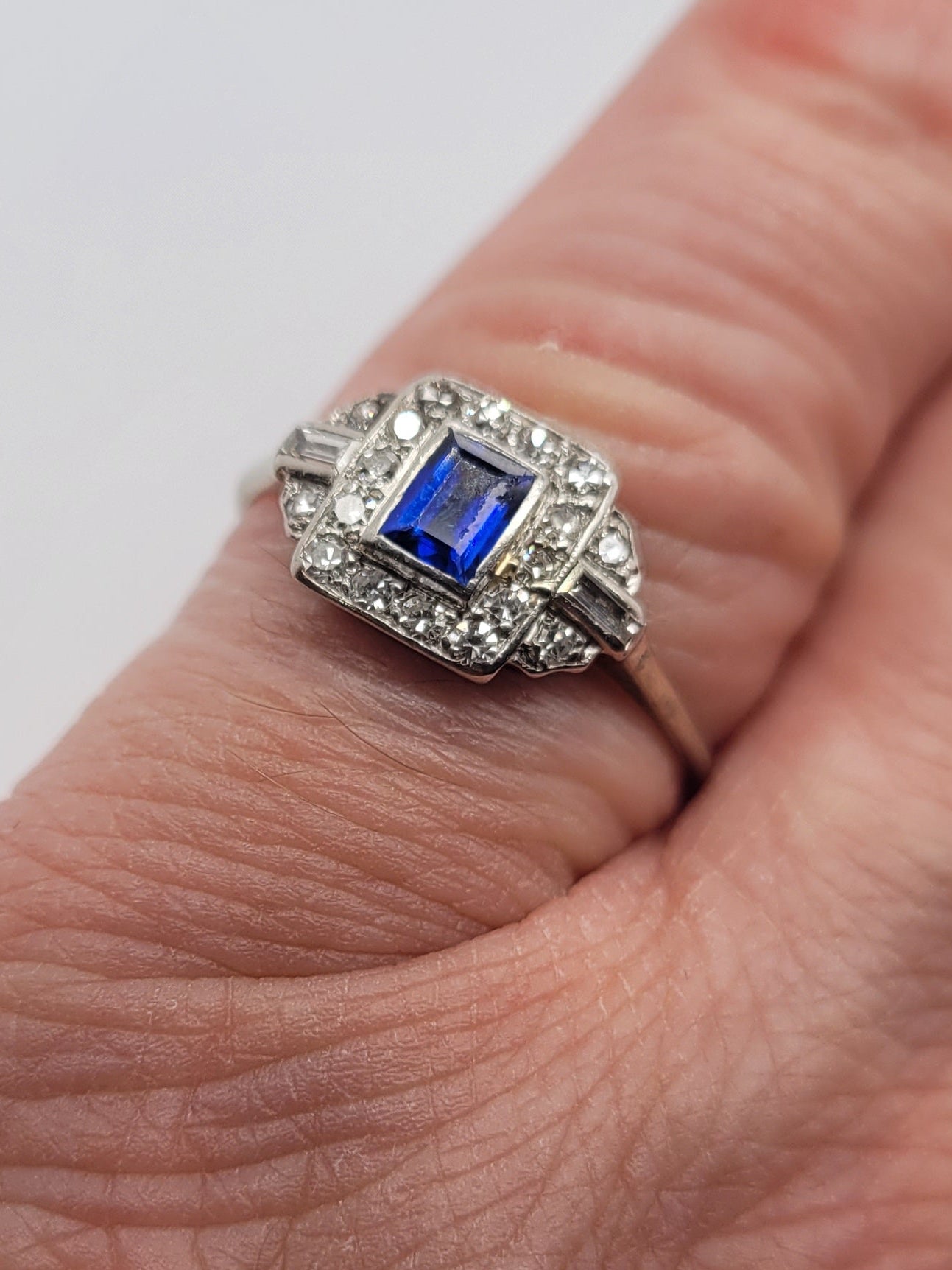 Art deco sapphire and diamond engagement ring sku 9076