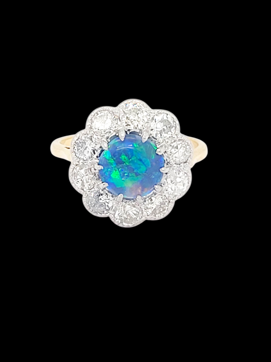Antique black opal and old cut diamond cluster ring
SKU: 8262