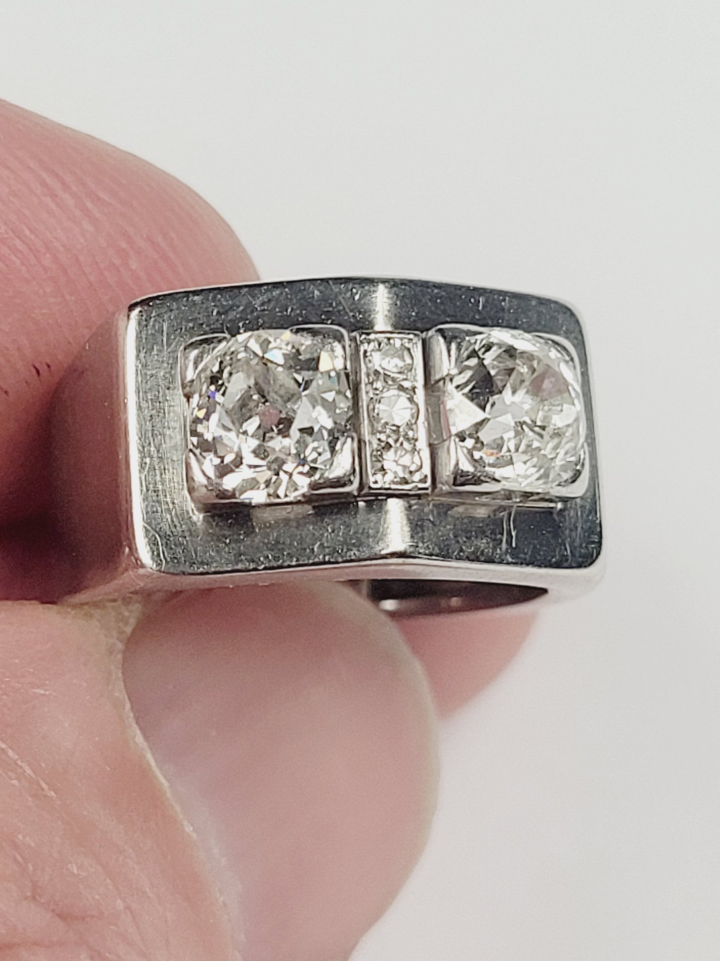 Art deco old mine cut Tank ring sku 9153