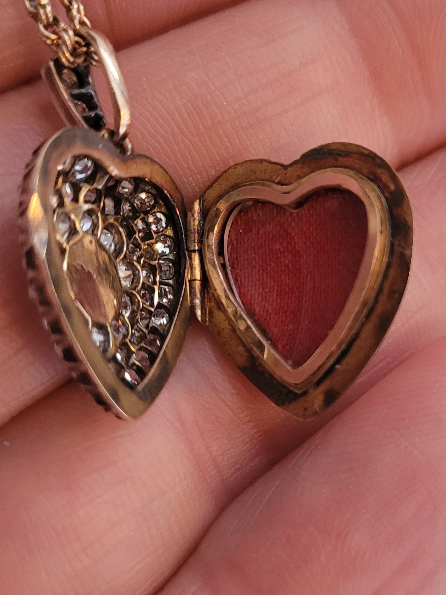 Antique pearl and diamond heart locket pendant with chain sku 8821