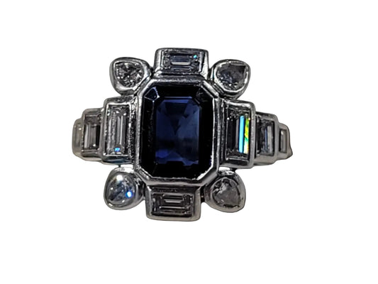 Art deco sapphire and diamond  engagement ring sku 8972