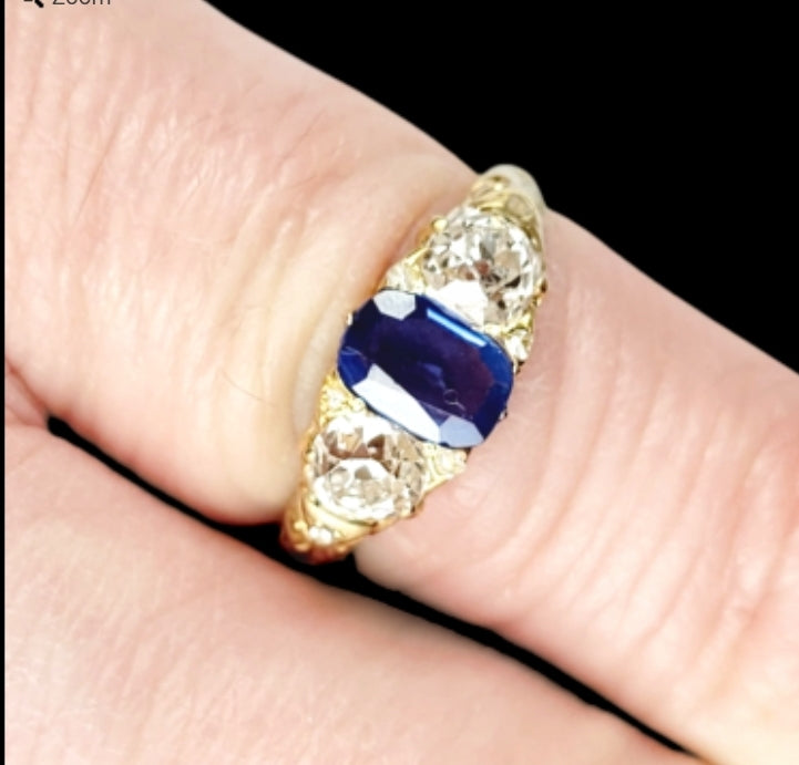 Antique sapphire and diamond carved half hoop engagement ring
SKU: 7881