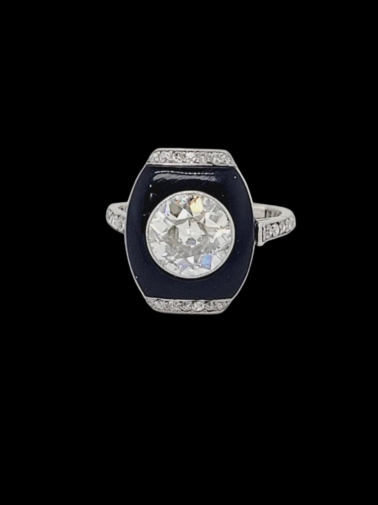 Art deco onyx and 1.90ct transitional cut diamond ring sku 8796