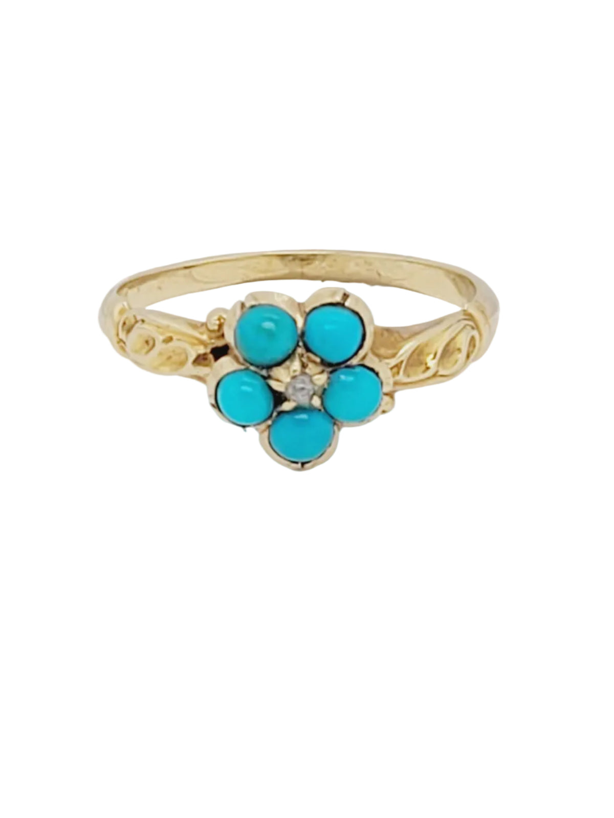 Antique turquoise and diamond  forget me not ring sku 9167