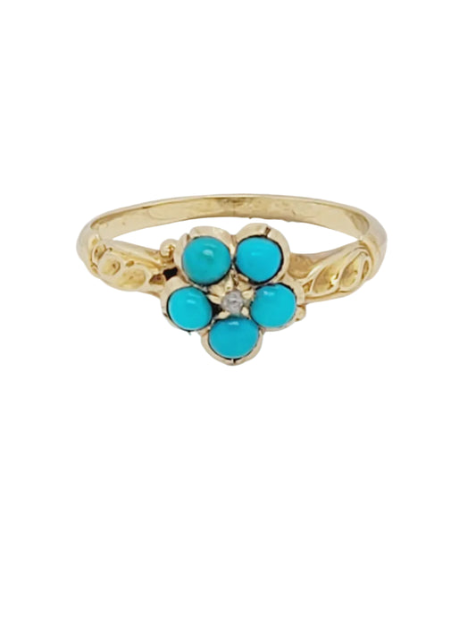 Antique turquoise and diamond  forget me not ring sku 9167