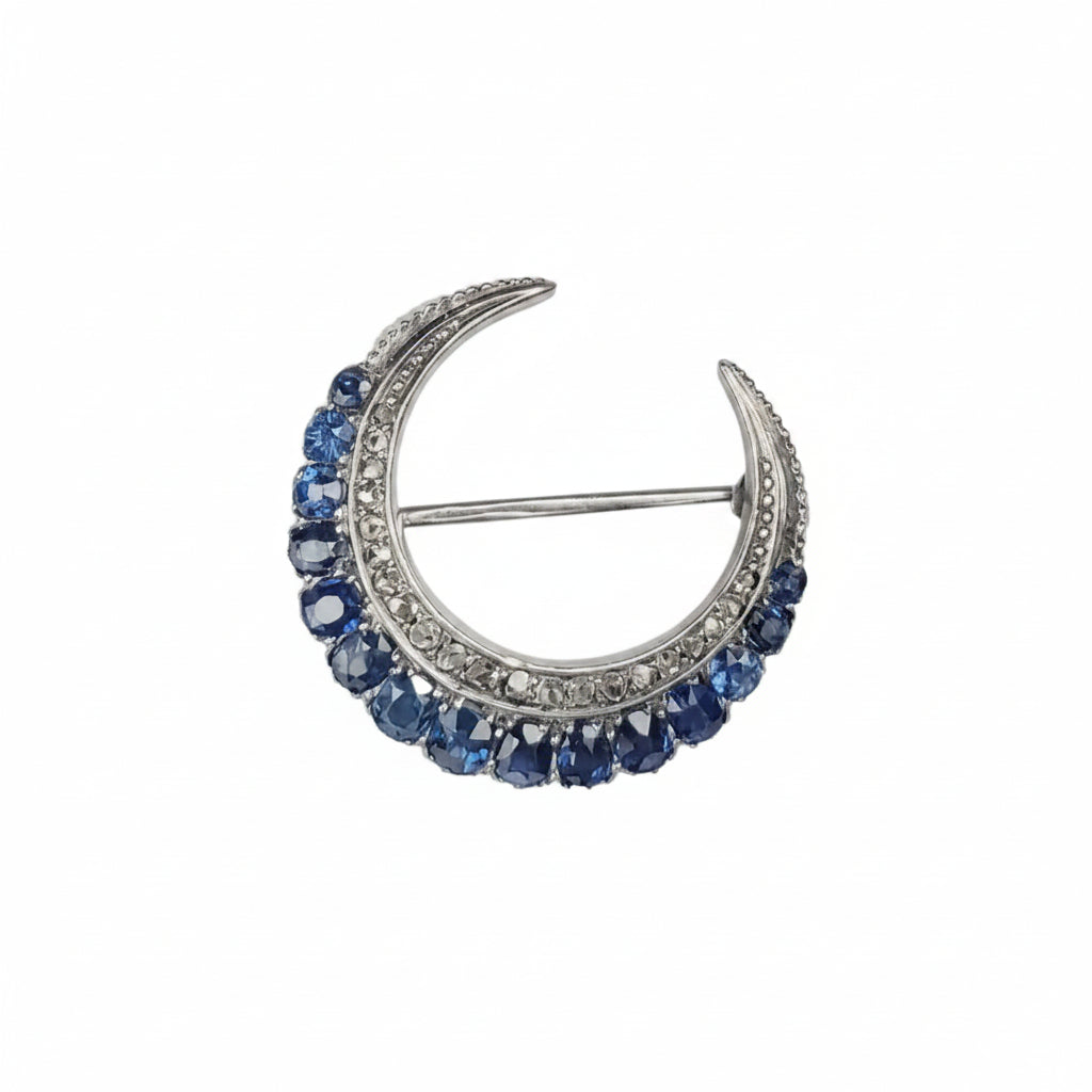 Blue Moon...antique sapphire and diamond crescent sku 8097