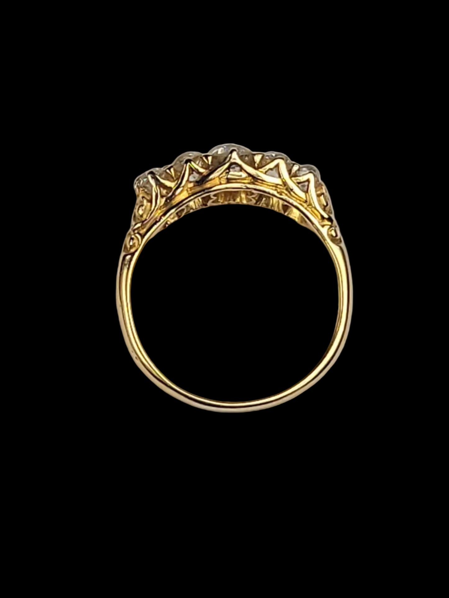 Antique old mine cut diamond five stone ring sku 8977