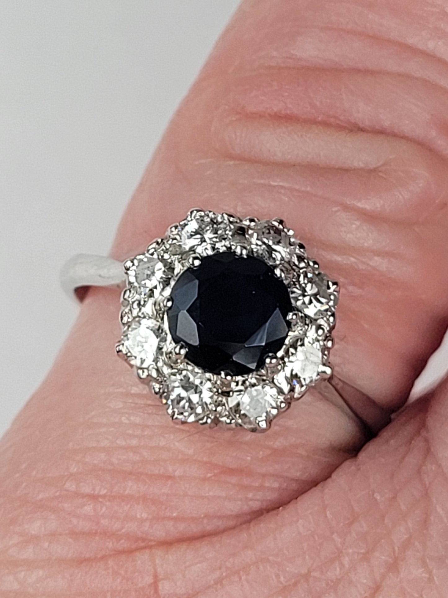 Antique sapphire and diamond cluster engagement ring sku 8837