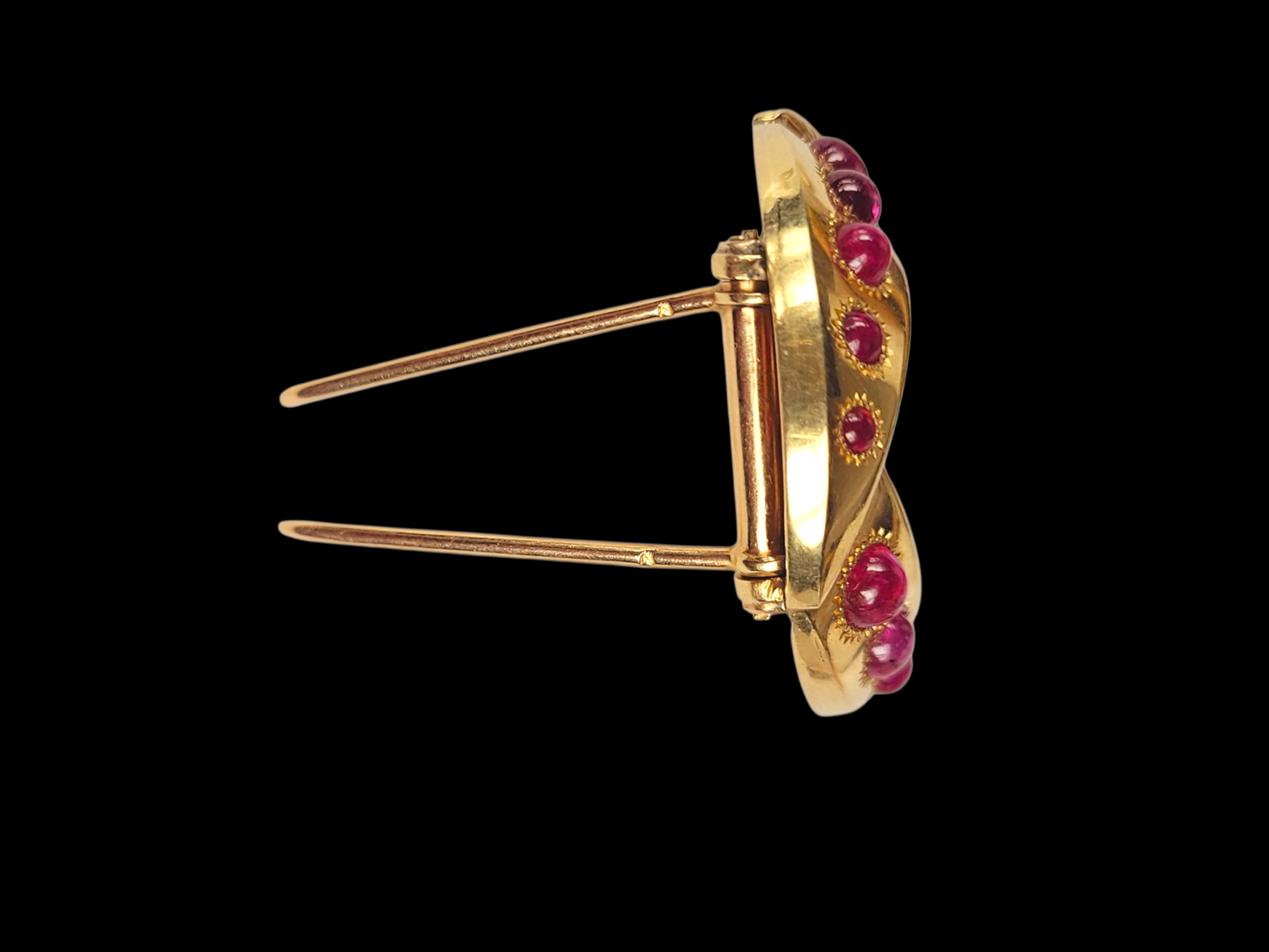 Architectural engineered cabochon ruby brooch sku 8504