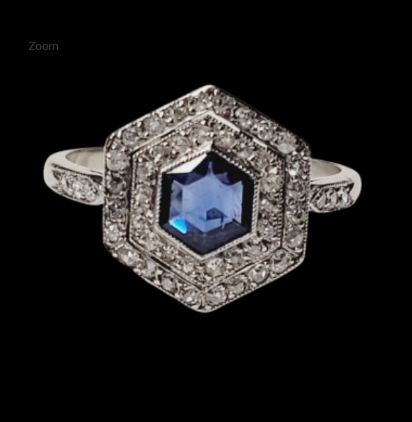 Rare hexagonal sapphire and diamond art deco engagement ring
SKU: 5463