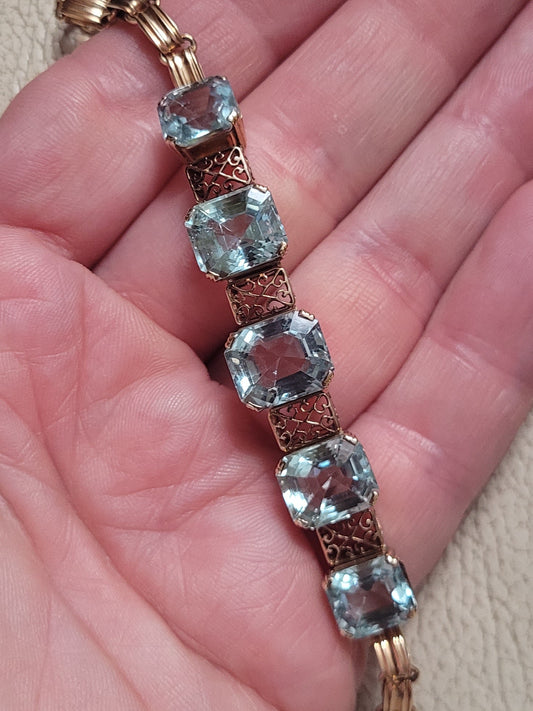 1940's aquamarine and rose gold bracelet sku 9052